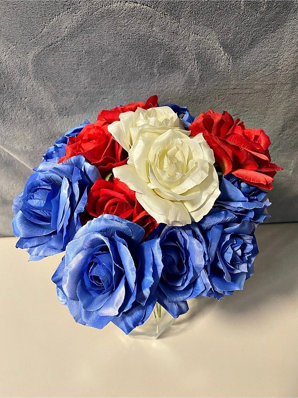 Faux 16-Stem Rose Bouquet in Red, White & Blue
